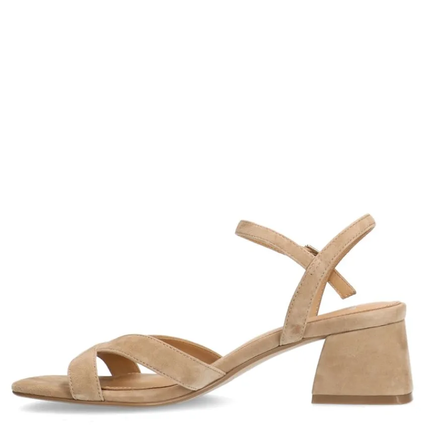 Manfield Beige suède sandalen met hak^DAMES Sandalen