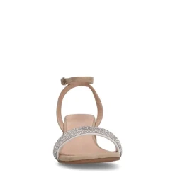 Manfield Beige suède sandalen met hak met strass^DAMES Sandalen
