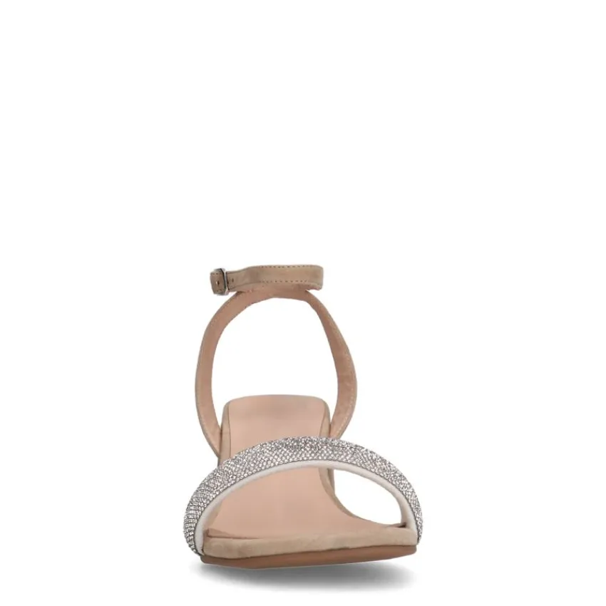 Manfield Beige suède sandalen met hak met strass^DAMES Sandalen