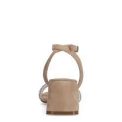 Manfield Beige suède sandalen met hak met strass^DAMES Sandalen
