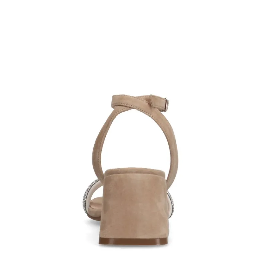 Manfield Beige suède sandalen met hak met strass^DAMES Sandalen