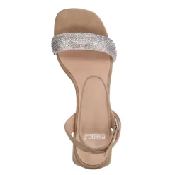 Manfield Beige suède sandalen met hak met strass^DAMES Sandalen