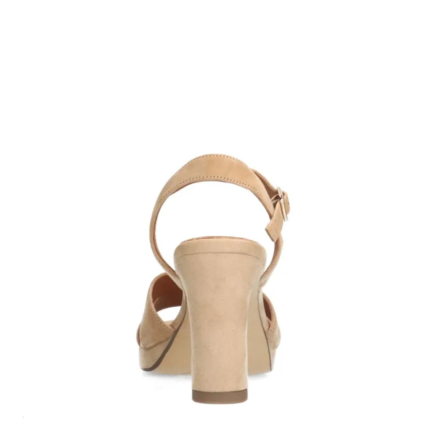 No Stress Beige suède sandalen met hak^DAMES Sandalen