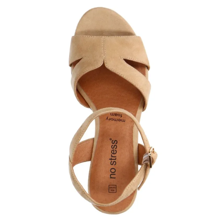 No Stress Beige suède sandalen met hak^DAMES Sandalen