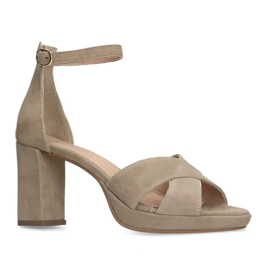 Manfield Beige suède sandalen met hak^DAMES Sandalen