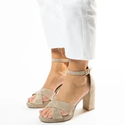 Manfield Beige suède sandalen met hak^DAMES Sandalen