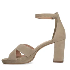 Manfield Beige suède sandalen met hak^DAMES Sandalen