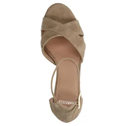 Manfield Beige suède sandalen met hak^DAMES Sandalen