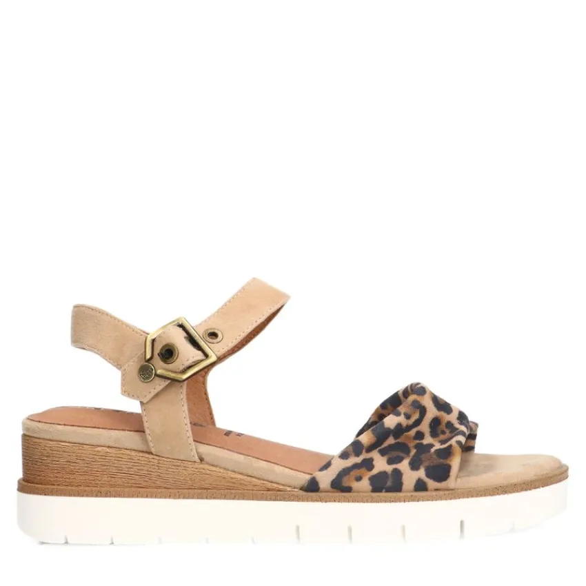 No Stress Beige suède sandalen met leopard details^DAMES Sandalen