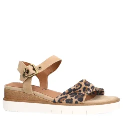 No Stress Beige suède sandalen met leopard details^DAMES Sandalen
