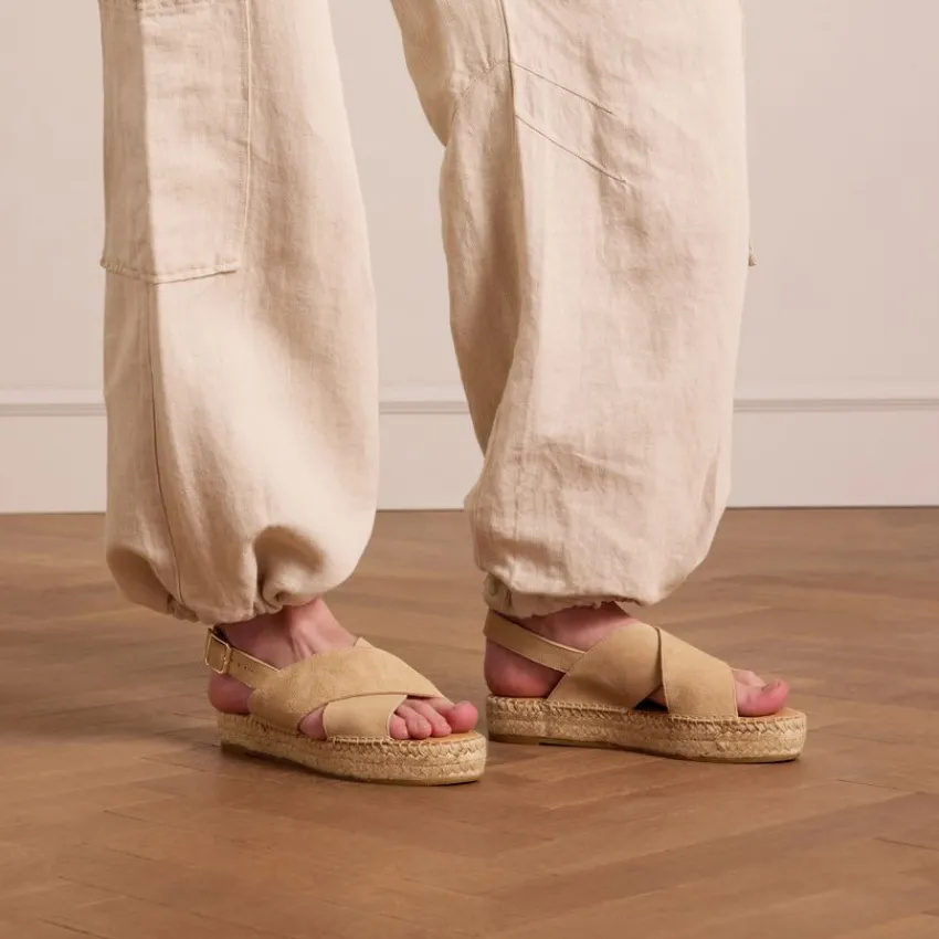 Manfield Beige suède sandalen met plateau^DAMES Espadrilles|Sandalen