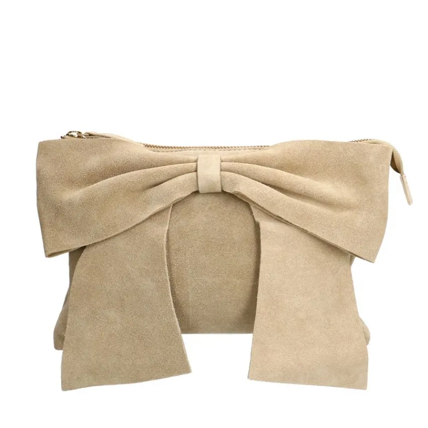 Manfield Beige suède schoudertas^ Schoudertassen