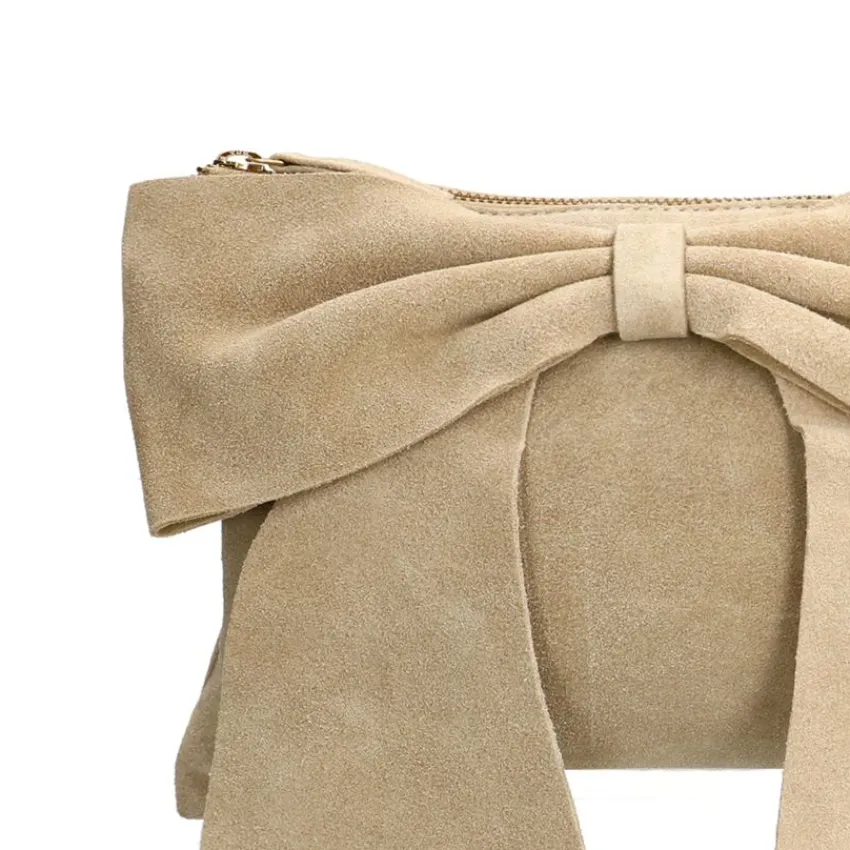 Manfield Beige suède schoudertas^ Schoudertassen