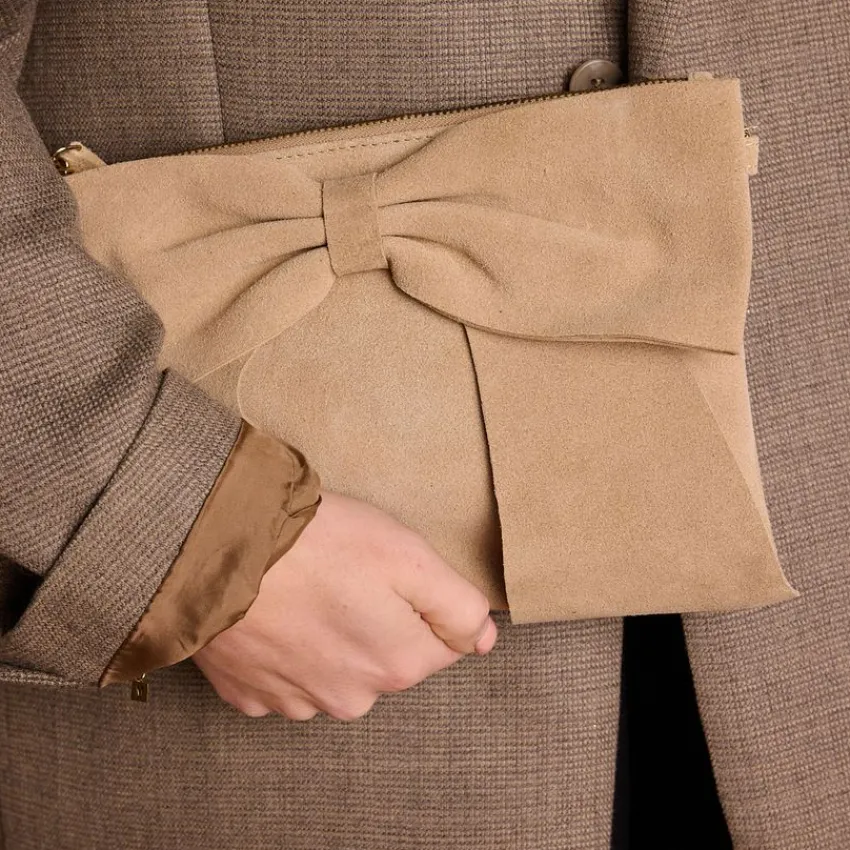 Manfield Beige suède schoudertas^ Schoudertassen