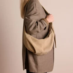 Manfield Beige suède schoudertas^ Schoudertassen