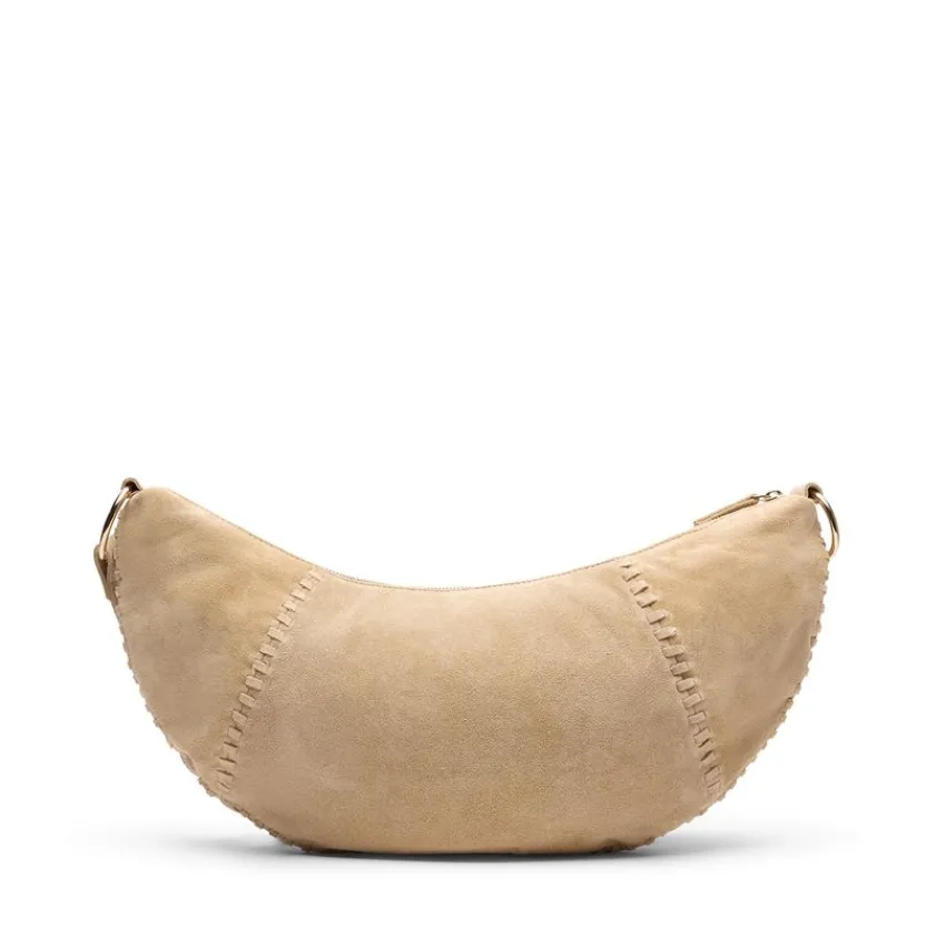 Manfield Beige suède schoudertas^ Schoudertassen