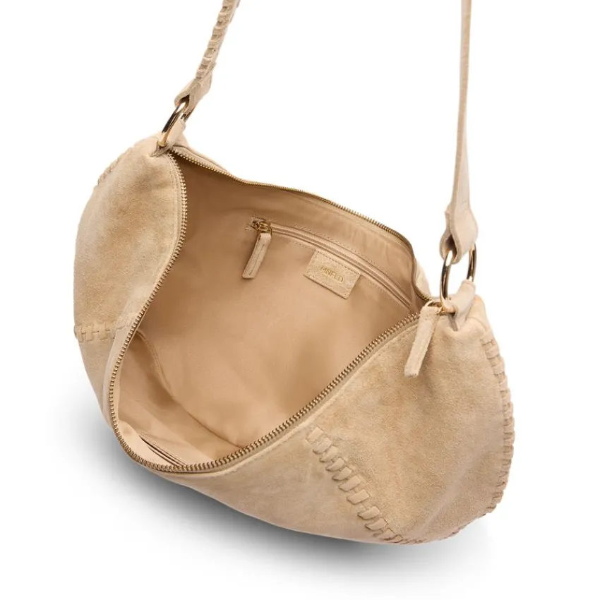 Manfield Beige suède schoudertas^ Schoudertassen