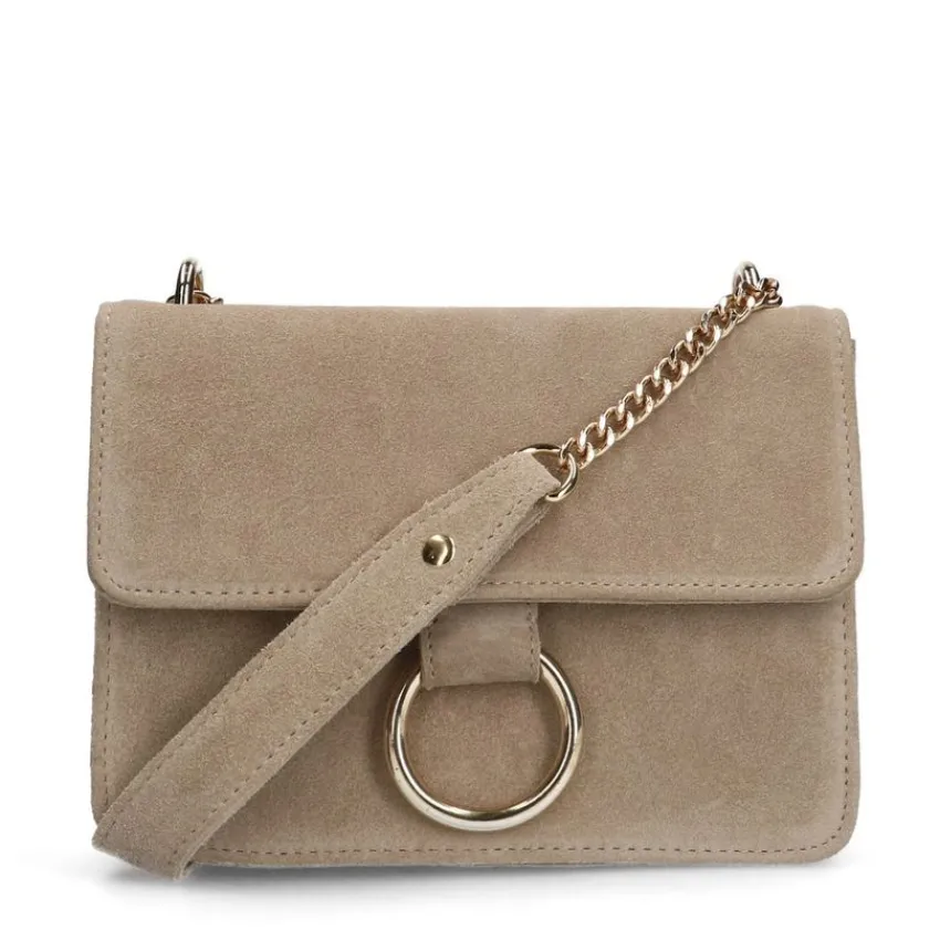 Manfield Beige suède schoudertas^ Schoudertassen