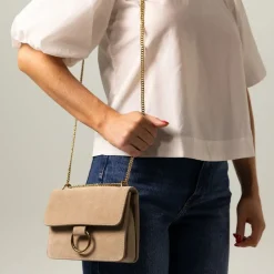 Manfield Beige suède schoudertas^ Schoudertassen