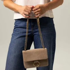 Manfield Beige suède schoudertas^ Schoudertassen