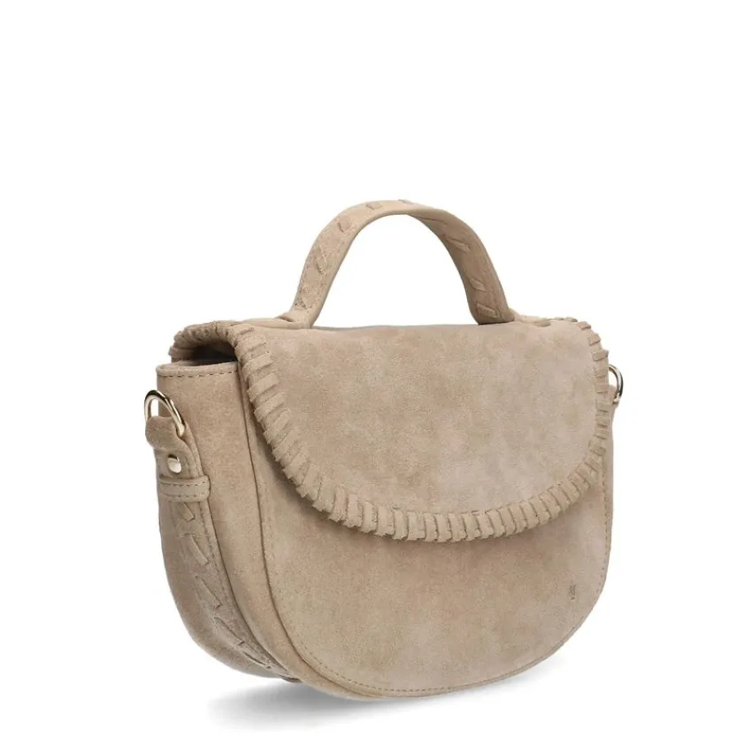 Manfield Beige suède schoudertas^ Schoudertassen