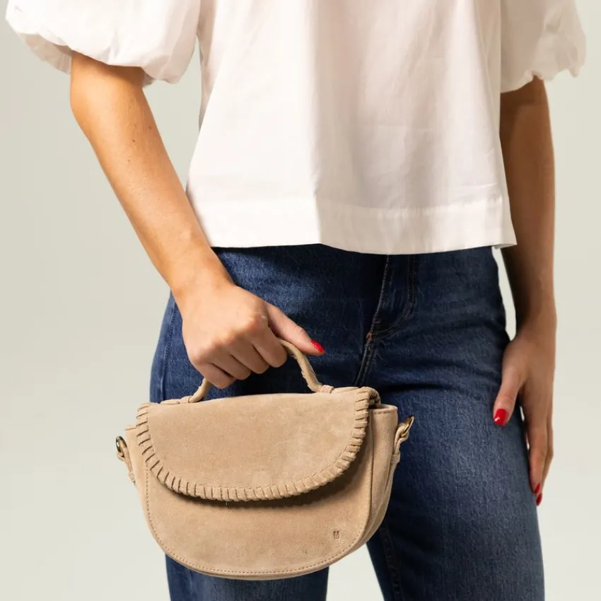 Manfield Beige suède schoudertas^ Schoudertassen