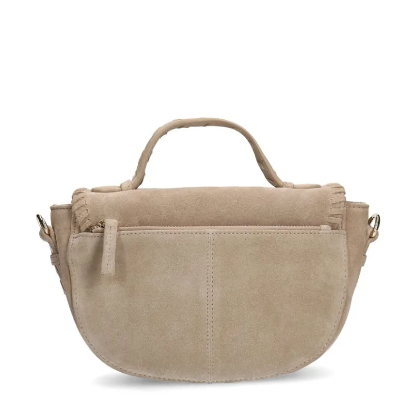 Manfield Beige suède schoudertas^ Schoudertassen
