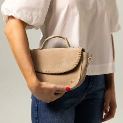 Manfield Beige suède schoudertas^ Schoudertassen