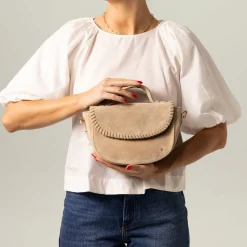 Manfield Beige suède schoudertas^ Schoudertassen