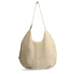 Manfield Beige suède schoudertas met studs^ Schoudertassen
