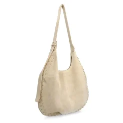 Manfield Beige suède schoudertas met studs^ Schoudertassen