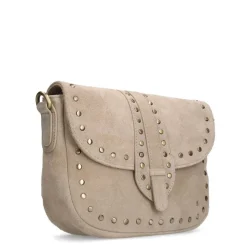 Manfield Beige suède schoudertas met gouden studs^ Schoudertassen