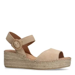 Manfield Beige suède sleehakken^DAMES Espadrilles|Sandalen