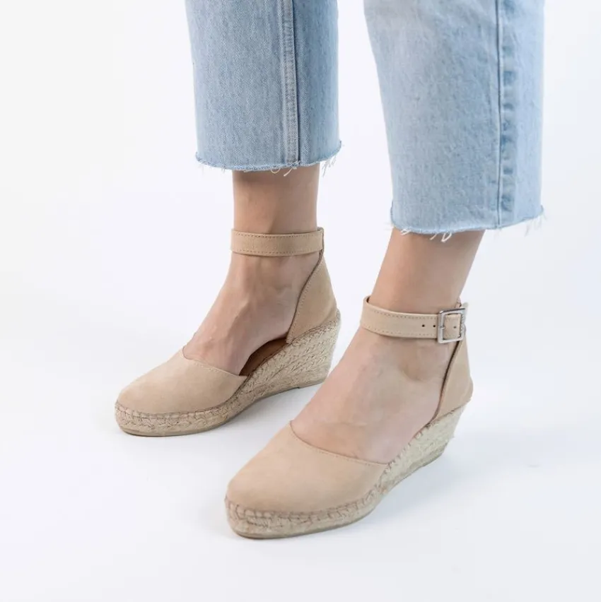 Manfield Beige suède sleehakken^DAMES Sandalen|Espadrilles