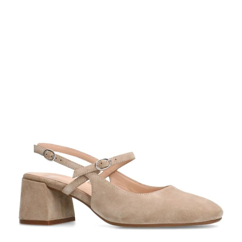 Manfield Beige suède slingbacks^DAMES Pumps|Slingbacks