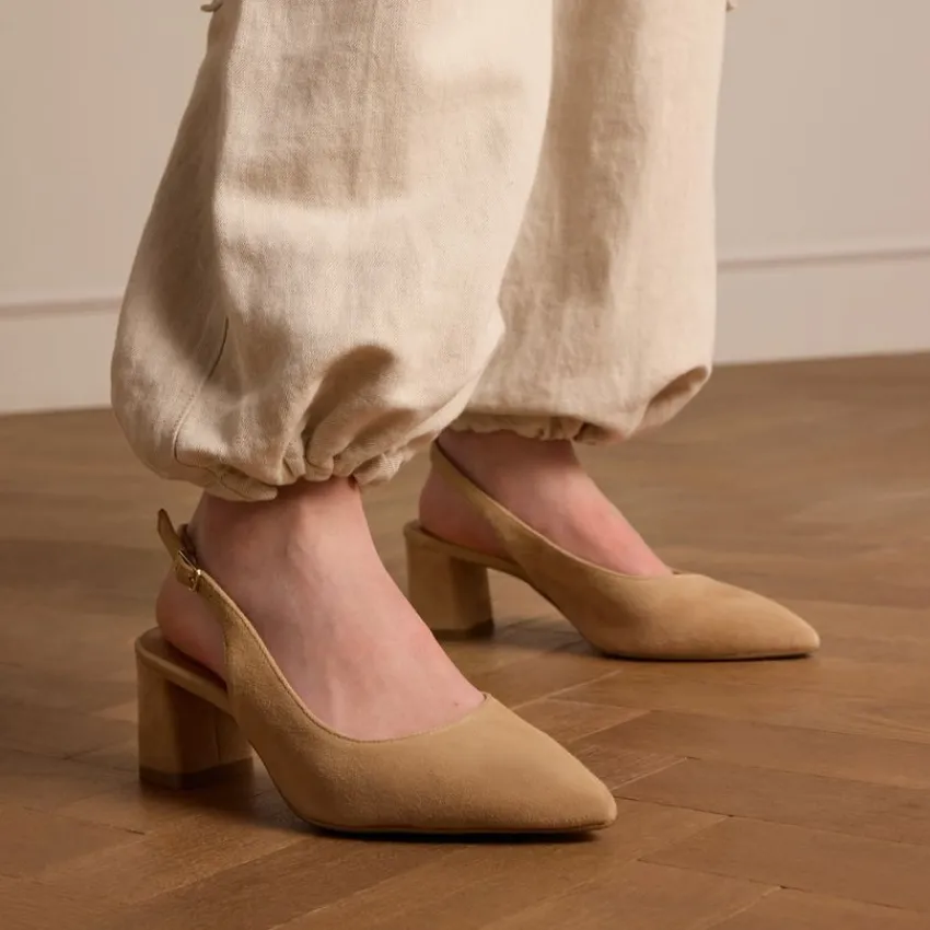 No Stress Beige suède slingbacks^DAMES Pumps|Slingbacks