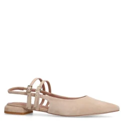 Manfield Beige suède slingbacks met dubbele bandjes^DAMES Pumps|Slingbacks
