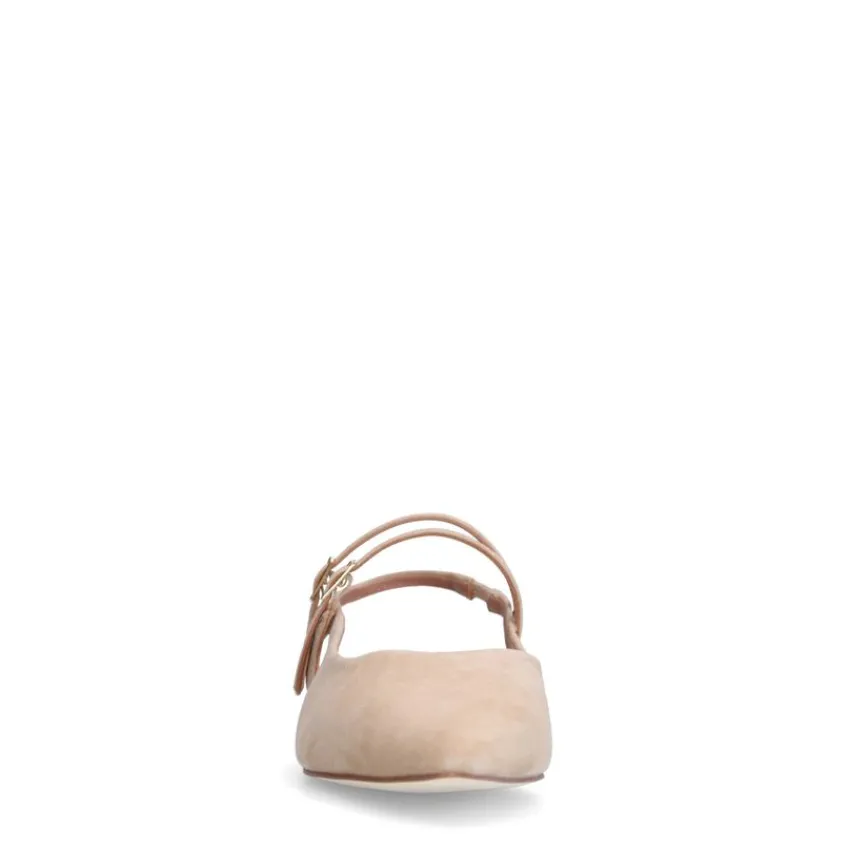 Manfield Beige suède slingbacks met dubbele bandjes^DAMES Pumps|Slingbacks
