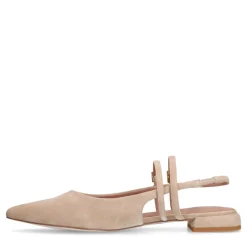 Manfield Beige suède slingbacks met dubbele bandjes^DAMES Pumps|Slingbacks