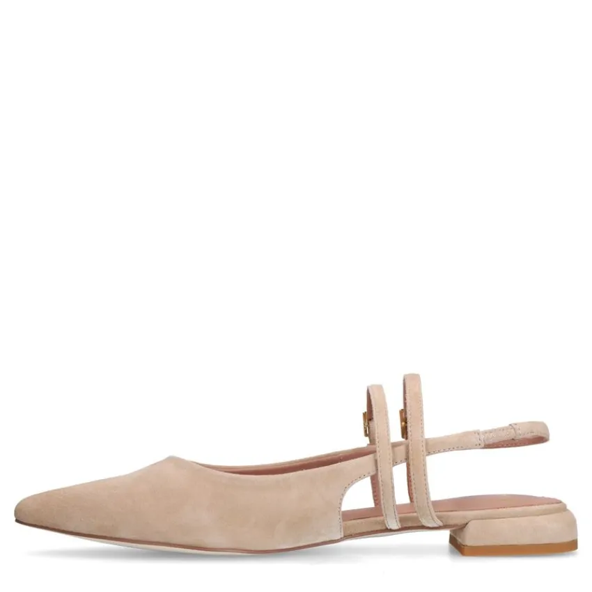 Manfield Beige suède slingbacks met dubbele bandjes^DAMES Pumps|Slingbacks