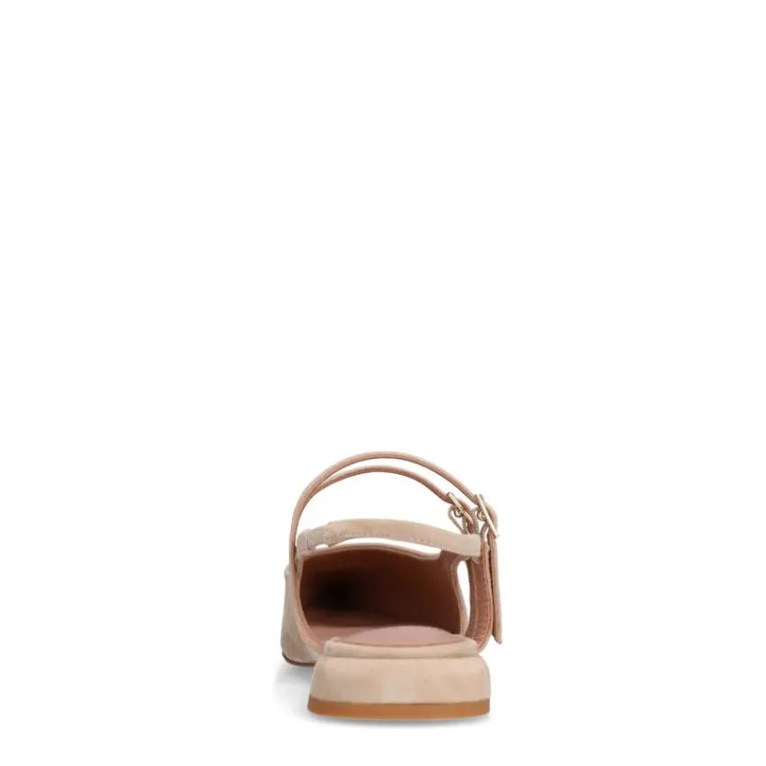 Manfield Beige suède slingbacks met dubbele bandjes^DAMES Pumps|Slingbacks