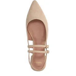 Manfield Beige suède slingbacks met dubbele bandjes^DAMES Pumps|Slingbacks