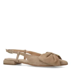 Manfield Beige suède slingbacks met strik^DAMES Pumps|Slingbacks