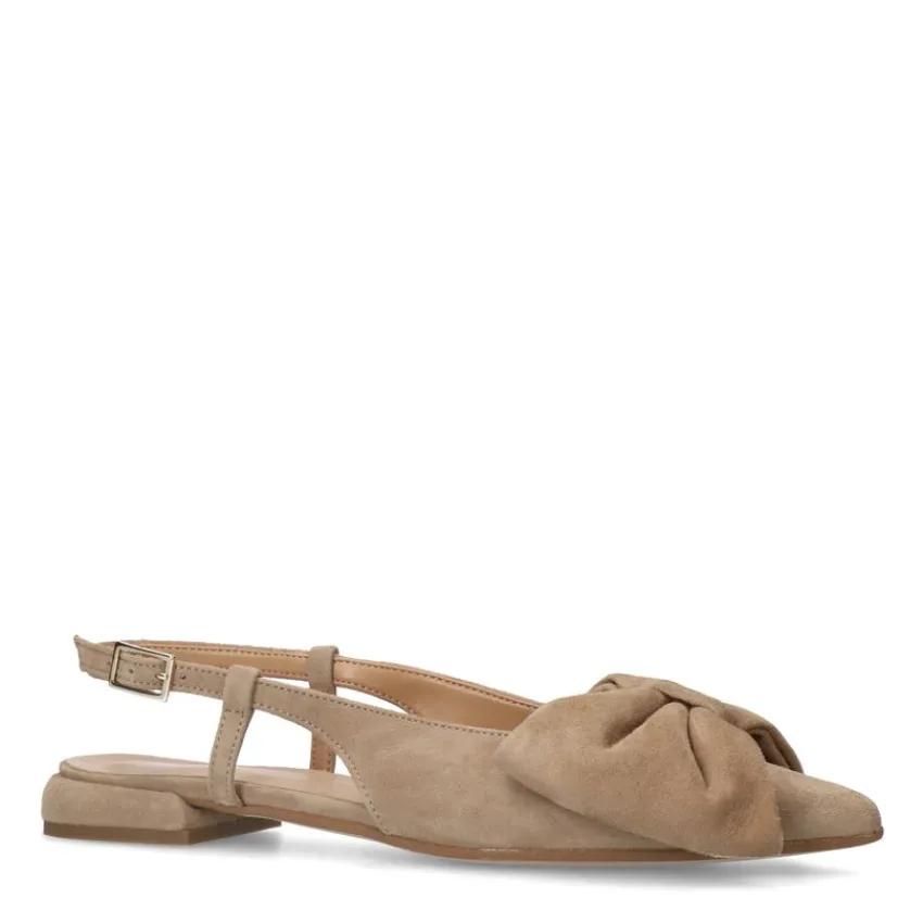 Manfield Beige suède slingbacks met strik^DAMES Pumps|Slingbacks