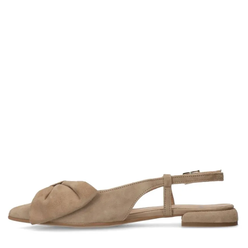Manfield Beige suède slingbacks met strik^DAMES Pumps|Slingbacks