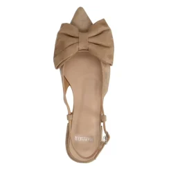 Manfield Beige suède slingbacks met strik^DAMES Pumps|Slingbacks