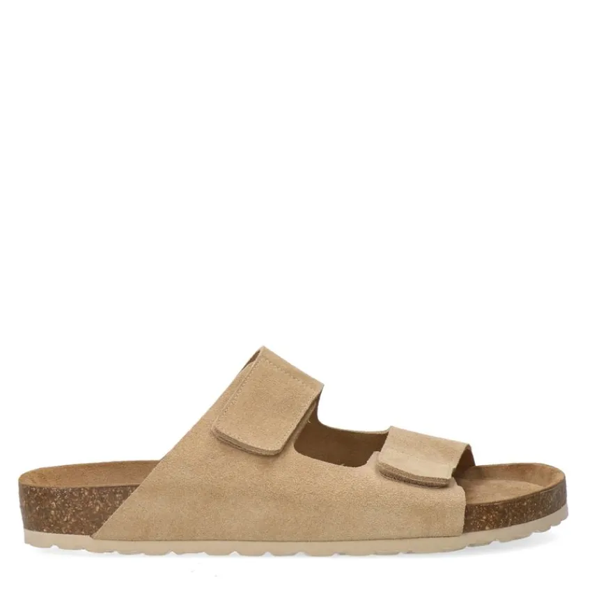 Manfield Beige suède slippers^Heren Slippers & Sandalen
