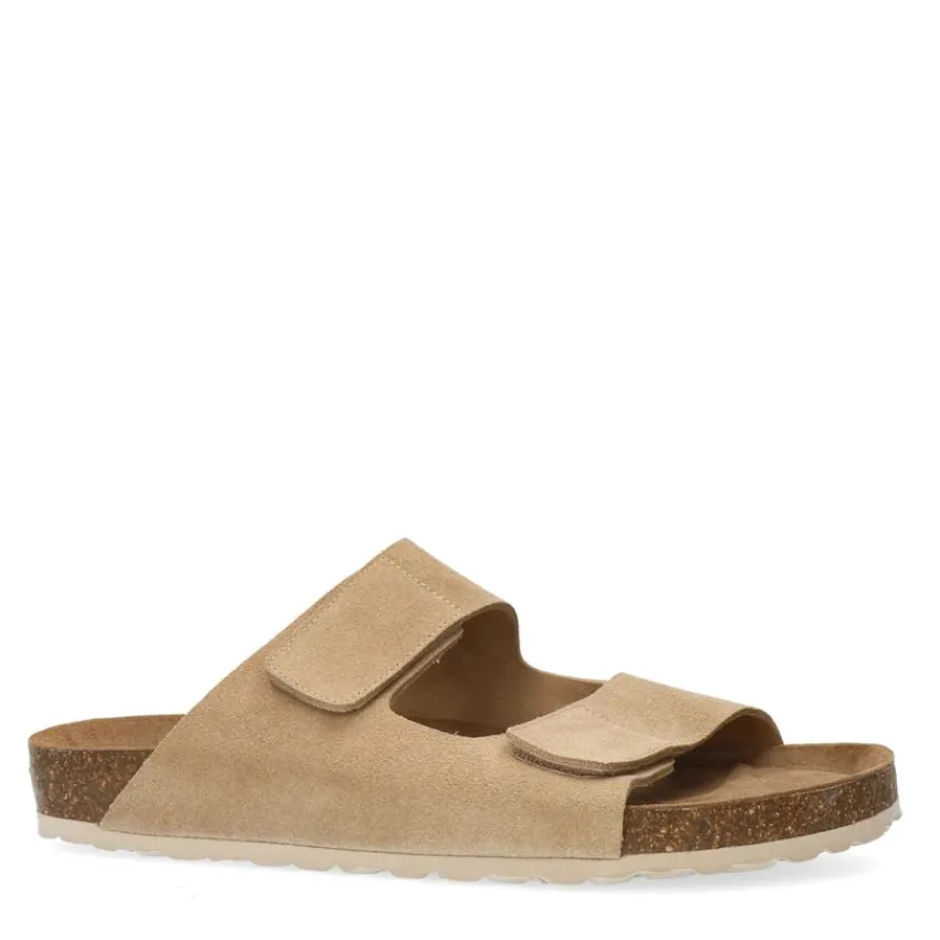 Manfield Beige suède slippers^Heren Slippers & Sandalen