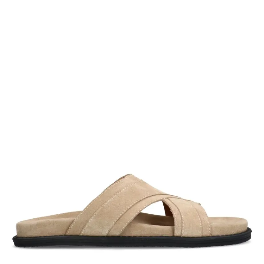 Manfield Beige suède slippers^Heren Slippers & Sandalen