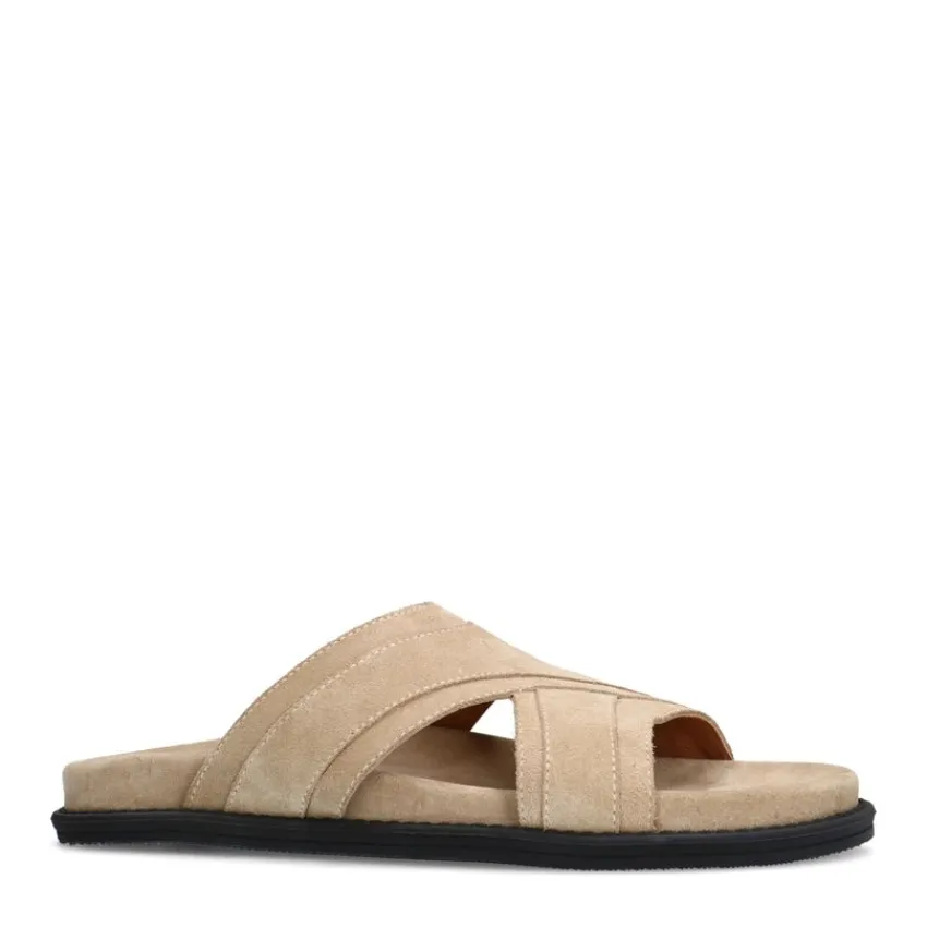 Manfield Beige suède slippers^Heren Slippers & Sandalen